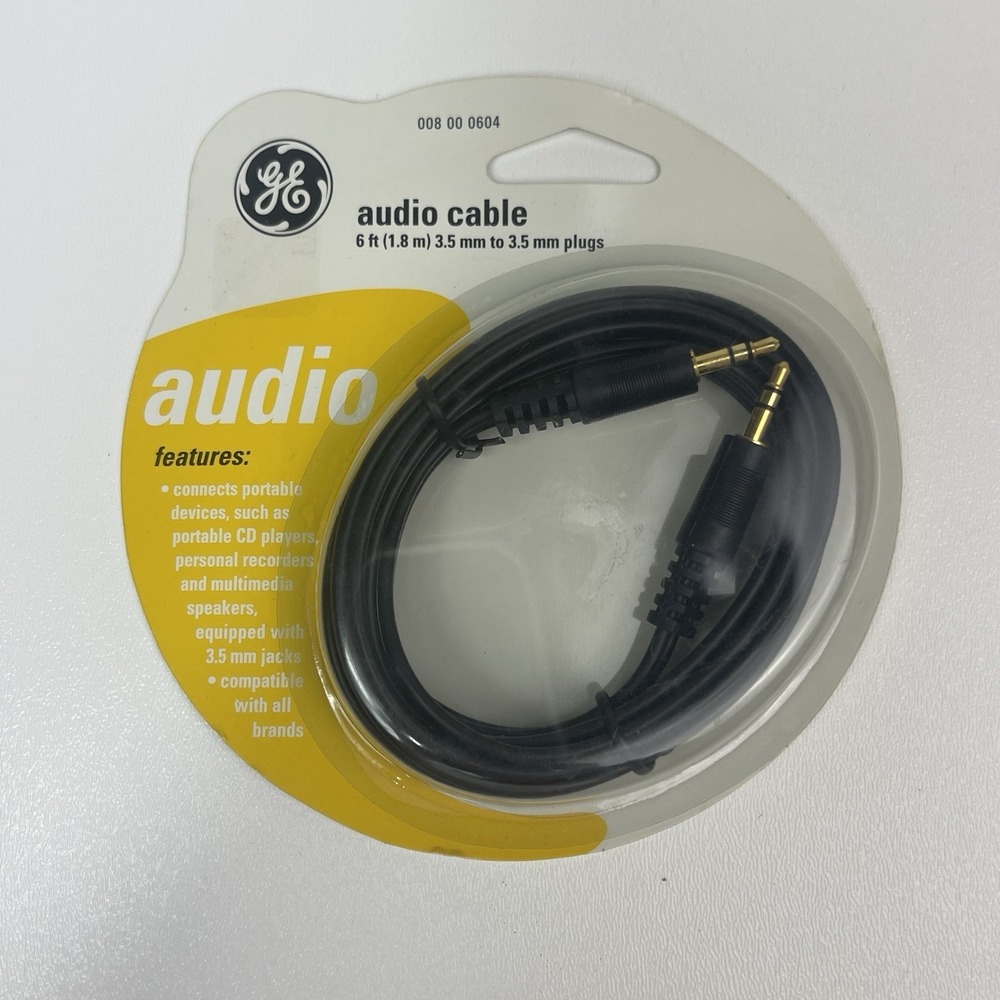 GE Audio Cable 6ft‎ 3.5 mm Jacks Universal Push On Connectors